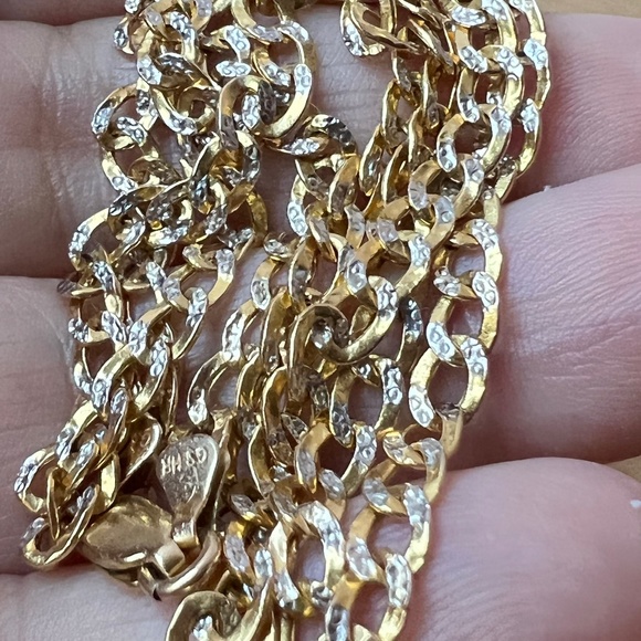 14K TWO TONE YELLOW WHITE GOLD CURB CUBAN LINK CHAIN NECKLACE UNISEX WELL DONE